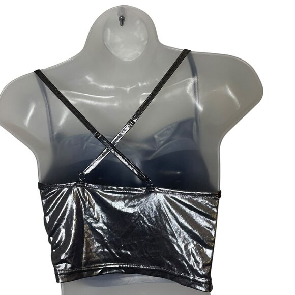 Cider Metallic Silver Crop Blouse XS Adjustable Straps - Picture 2 of 5